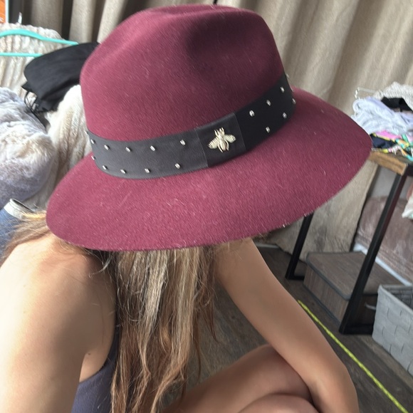 Scala Burgundy Wool Hat With Honey Bee and Gemstone head band. - Picture 2 of 12